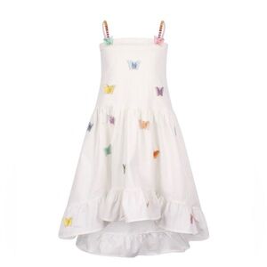 Lola + The Boys White Dress with Multicolor Butterfly Embroidery